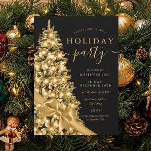 Gold Xmas Tree Bow Corporate Holiday Party Invitation