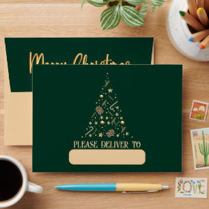 Gold Xmas Tree Emerald Green Merry Christmas Envelope