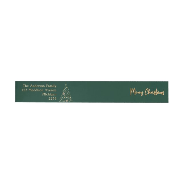 Gold Xmas Tree Emerald Green Merry Christmas Wrap Around Label (Individual)
