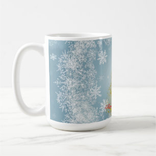Gold Xmas Tree Mug with Snowflakes – Customisable 
