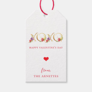 Gold XOXO Floral Valentine's Day Gift Tags