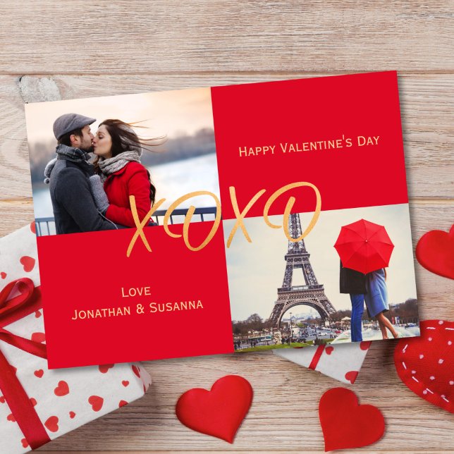 Gold XOXO Happy Valentine's Day Photo Holiday Card (Creator Uploaded)