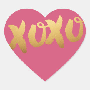 Gold XOXO love Pink Heart Stickers