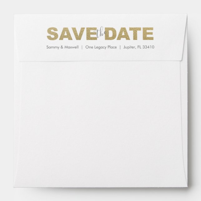 Gold XOXO Save the Date Return Address Envelopes (Back (Top Flap))