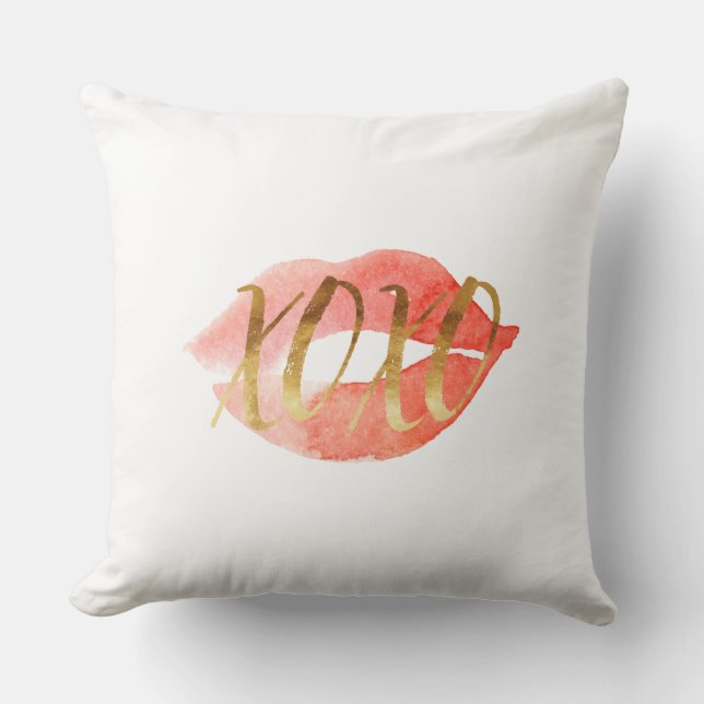 Gold XOXO Watercolor Lips Cushion (Front)