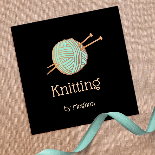 Gold Yarn Knitting Crochet Square Business Card (Creator Uploaded)