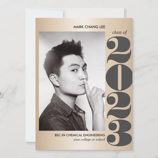 GOLD YEAR | GRAY BOLD COLLEGE PHOTO GRADUATION  CARD (Front)