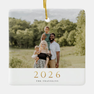 Gold Year Single Photo Christmas Ceramic Ornament