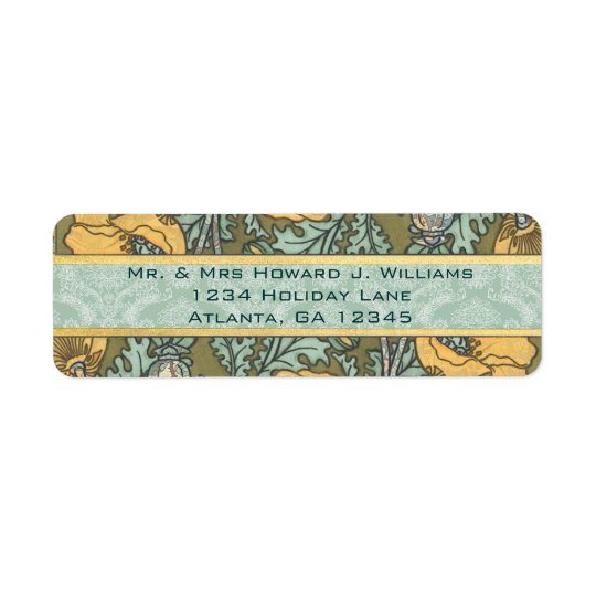 Gold Yellow & Aqua Poppy Flower Return Address Return Address Label