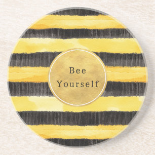 Gold Yellow Black Bee Stripes Coaster