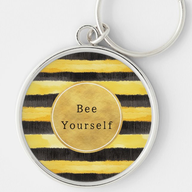 Gold Yellow Black Bee Stripes Key Ring (Front)