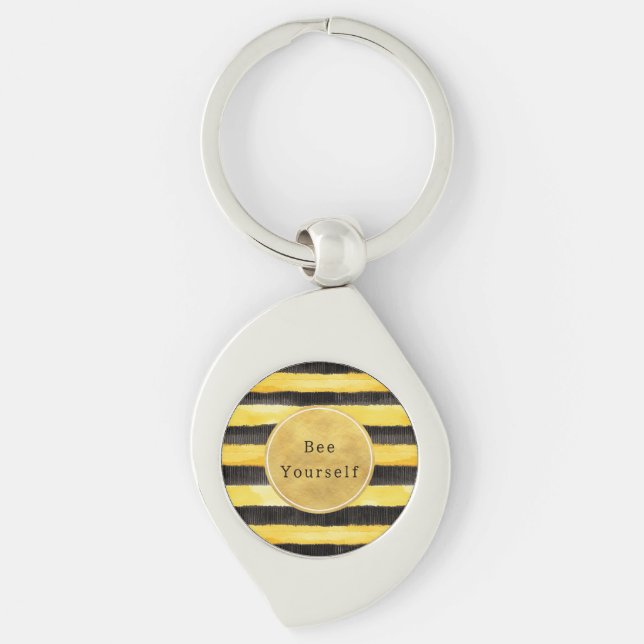 Gold Yellow Black Bee Stripes Key Ring (Front)