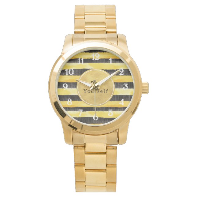 Gold Yellow Black Bee Stripes Watch (Front)