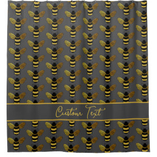 GOLD YELLOW BLACK BUMBLEBEE PATTERN BEE GRAY BROWn Shower Curtain