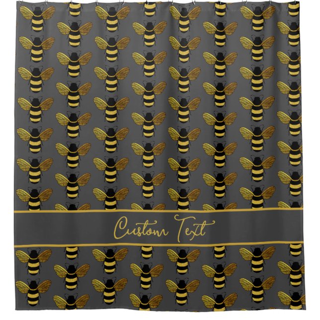 GOLD YELLOW BLACK BUMBLEBEE PATTERN BEE GRAY BROWn Shower Curtain (Front)