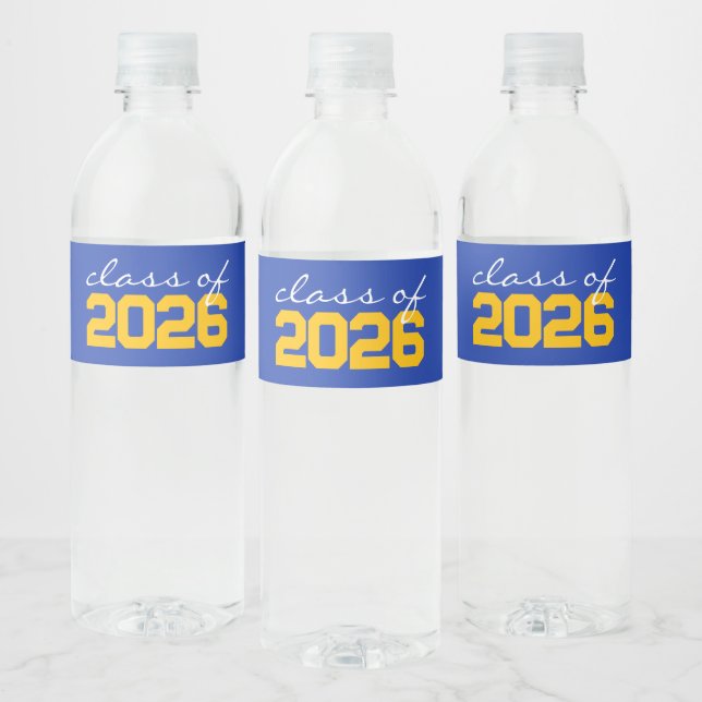 Gold Yellow & Blue Graduation Water Bottle Labels (Bottles)