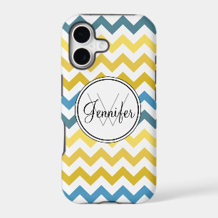 Gold Yellow & Blues Chevron Monogram iPhone 5 case