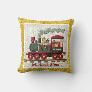 Gold/Yellow Border Holiday Engine Family Gift Cushion