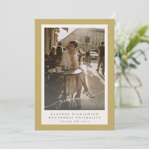 Gold Yellow Border Script Photo Elegant Graduation Announcement