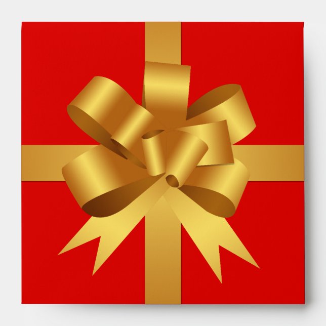 Gold yellow bow ribbon holiday gift square red CD Envelope (Front)