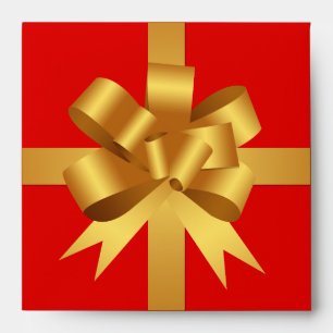 Gold yellow bow ribbon holiday gift square red CD Envelope