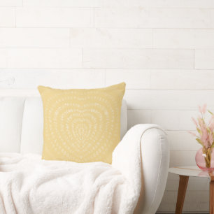 Gold Yellow Concentric White Hearts Boho Cushion
