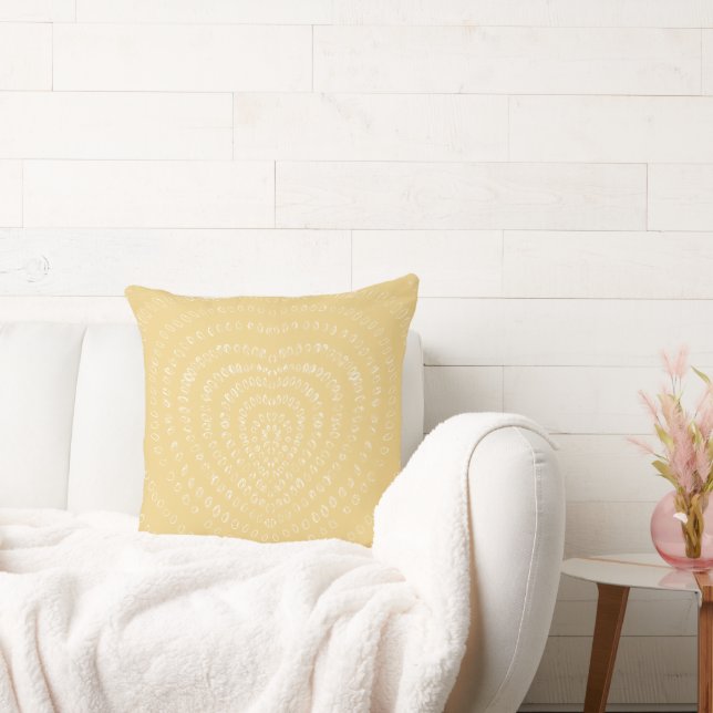 Gold Yellow Concentric White Hearts Boho Cushion (Couch)