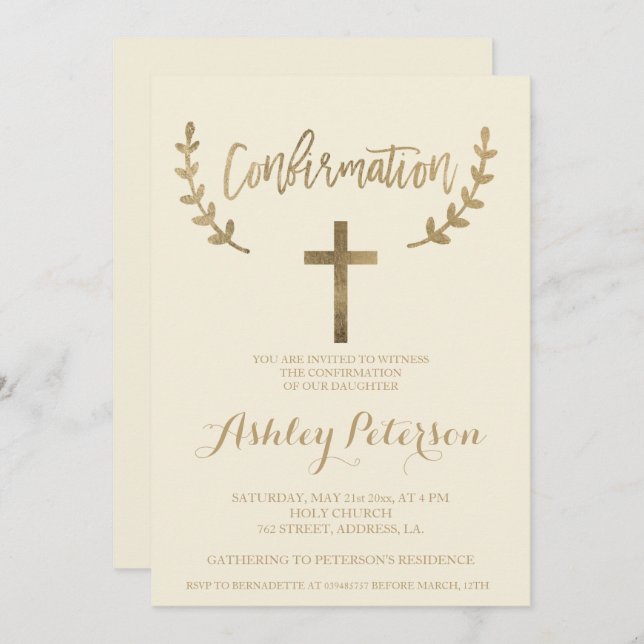 Gold yellow elegant typography confirmation invitation (Front/Back)