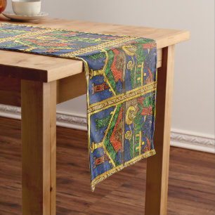 GOLD YELLOW FLORAL, NATIVITY CHRISTMAS PARCHMENT LONG TABLE RUNNER