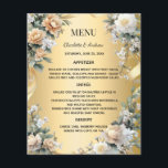 Gold yellow florals wedding anniversary menu card<br><div class="desc">Elegant Floral Dinner Menu for Birthday, Wedding or Special Events Create a beautiful and coordinated table setting with this elegant golden floral dinner menu. Featuring soft peach and ivory tones with delicate watercolor flowers and greenery, this menu design perfectly matches the invitation suite for a refined and stylish celebration. Ideal...</div>