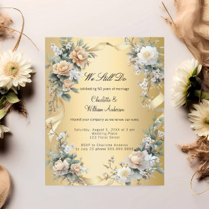 Gold yellow florals wedding vow renewal invitation