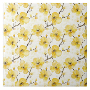 Gold Yellow Flowers Ceramic Tile