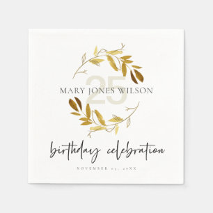 GOLD YELLOW FOLIAGE WREATH ANY AGE 25TH  BIRTHDAY NAPKIN