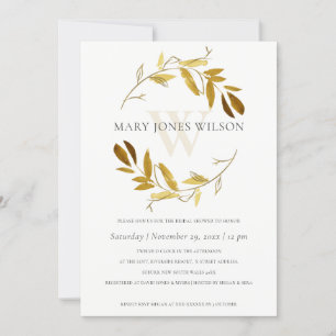 GOLD YELLOW FOLIAGE WREATH BRIDAL SHOWER CARD