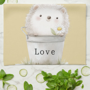 Gold Yellow Garden Hedgehog Daisy Flower Tea Towel