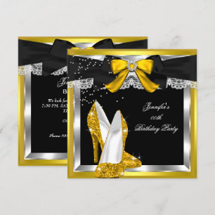 Gold Yellow Glitter High Heel Silve Birthday Party Invitation