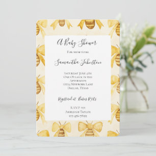 Gold Yellow Honey Bees Honey Combs Baby Shower Invitation