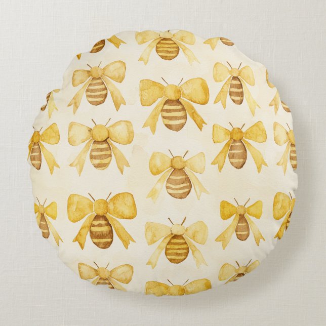 Gold Yellow Honey Bees Honey Combs Round Cushion (Front)