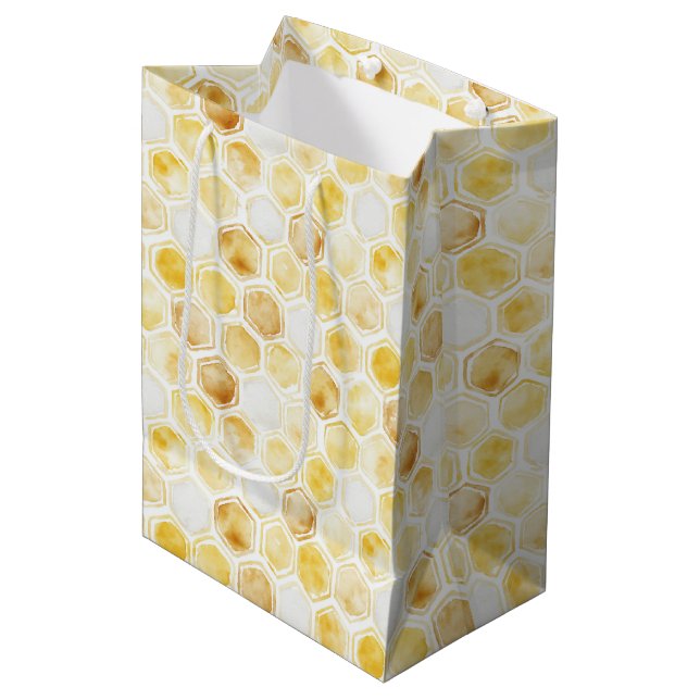 Gold Yellow Honeycomb Birthday Medium Gift Bag (Front Angled)