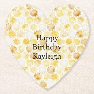 Gold Yellow Honeycomb Birthday Paper Coaster