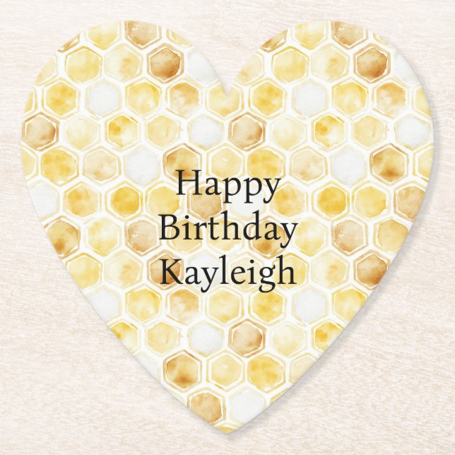 Gold Yellow Honeycomb Birthday Paper Coaster (Front)
