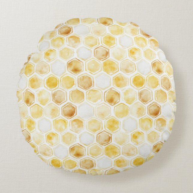 Gold Yellow Honeycomb   Round Cushion (Front)