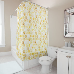Gold Yellow Honeycomb   Shower Curtain