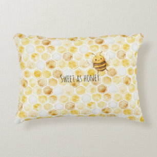Gold Yellow Honeycomb Sweet Cute Honey Bee Decorative Cushion