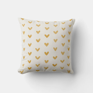 Gold Yellow Love Hearts Pattern OffWhite Cushion