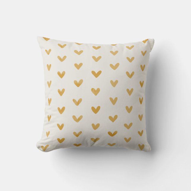 Gold Yellow Love Hearts Pattern OffWhite Cushion (Front)