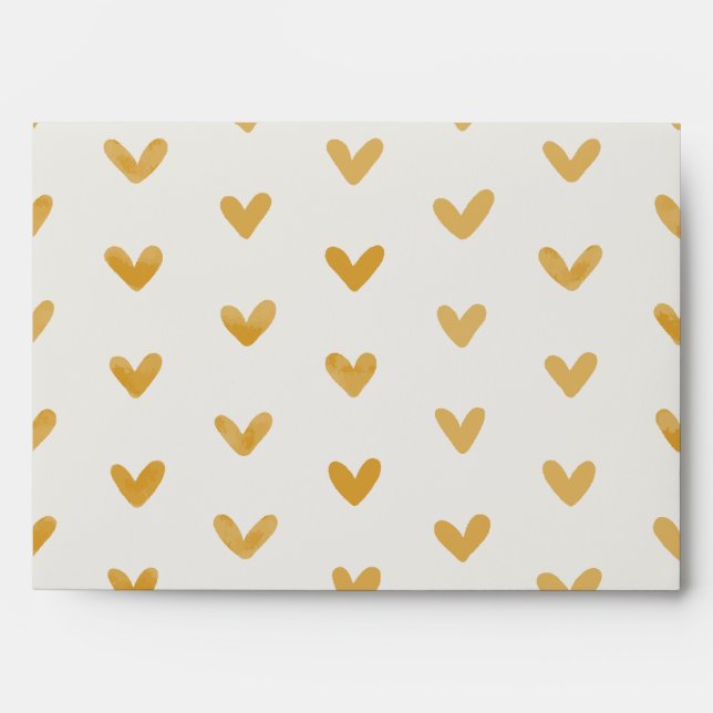 Gold Yellow Love Hearts Pattern Offwhite Envelope (Front)