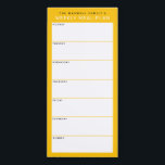 Gold Yellow Minimalist Simple Family Meal Planning Magnetic Notepad<br><div class="desc">Write your dinners on this magnetic note pad for an easy way to plan out the week's meals and stick it up on your fridge, pantry door or command centre. The simple, modern layout in cheery golden yellow, black and white with sans serif fonts will appeal to every visually organised...</div>