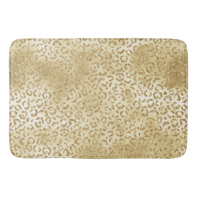 Gold Yellow Ombre Glitter Leopard        Bath Mat (Front)