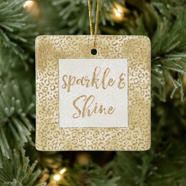 Gold Yellow Ombre Glitter Leopard Sparkle   Ceramic Ornament (Tree)